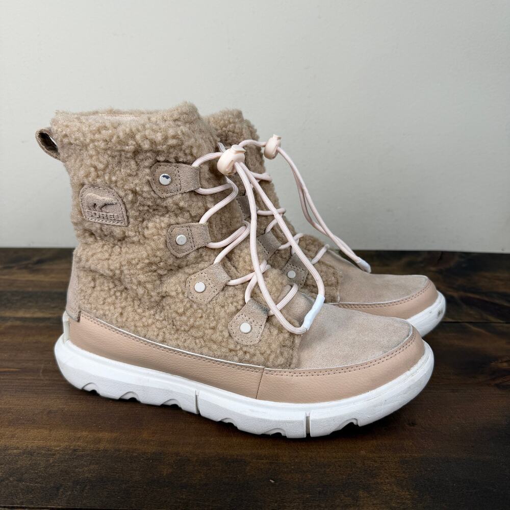 Sorel Women's Explorer II Joan Cozy Tan Shearling Boot Fur Size 6 Travel Winter